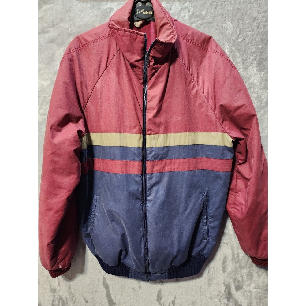 Vintage Adidas Coat Zip Up Snap Drawstring Closure Long Jacket Faded 80s 90s